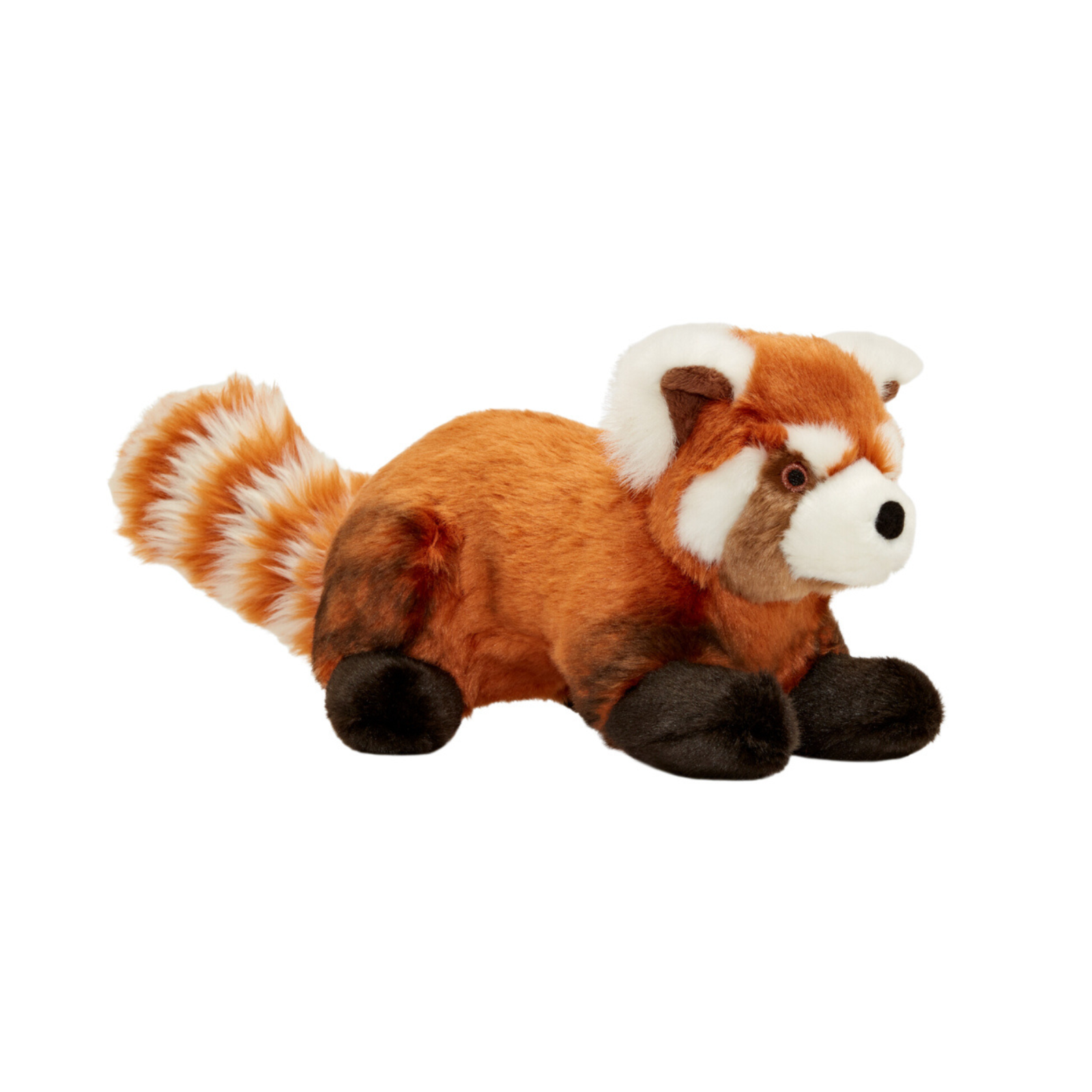 Fluff & Tuff Archie Red Panda large plush dog toy lying down on white background