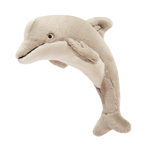 Fluff & Tuff Danny Dolphin grey plush dog toy on white background