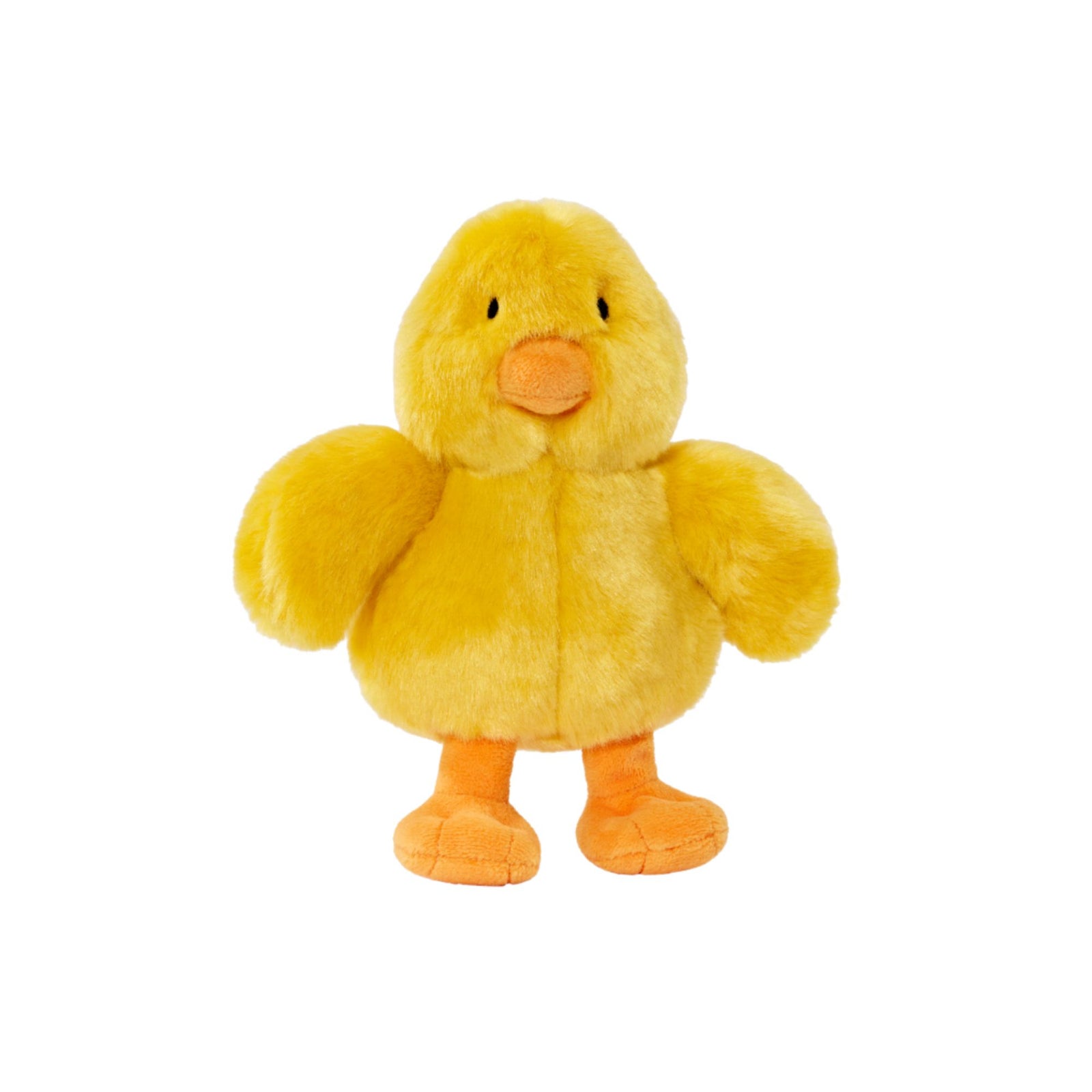 Fluff & Tuff Howie Duck yellow plush dog toy on white background"