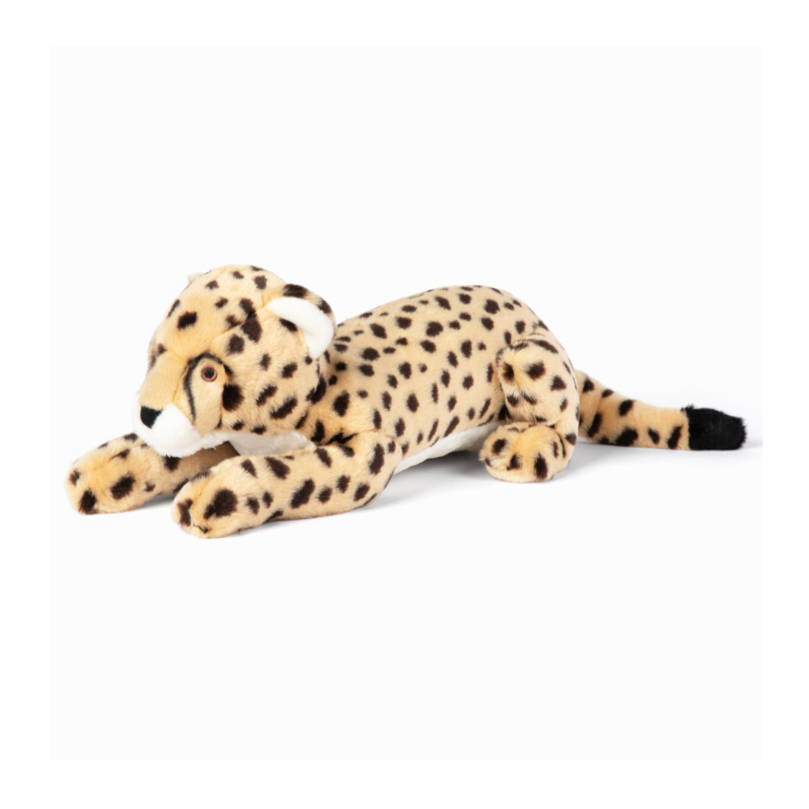 Fluff & Tuff Kali Cheetah extra large plush dog toy lying down on white background