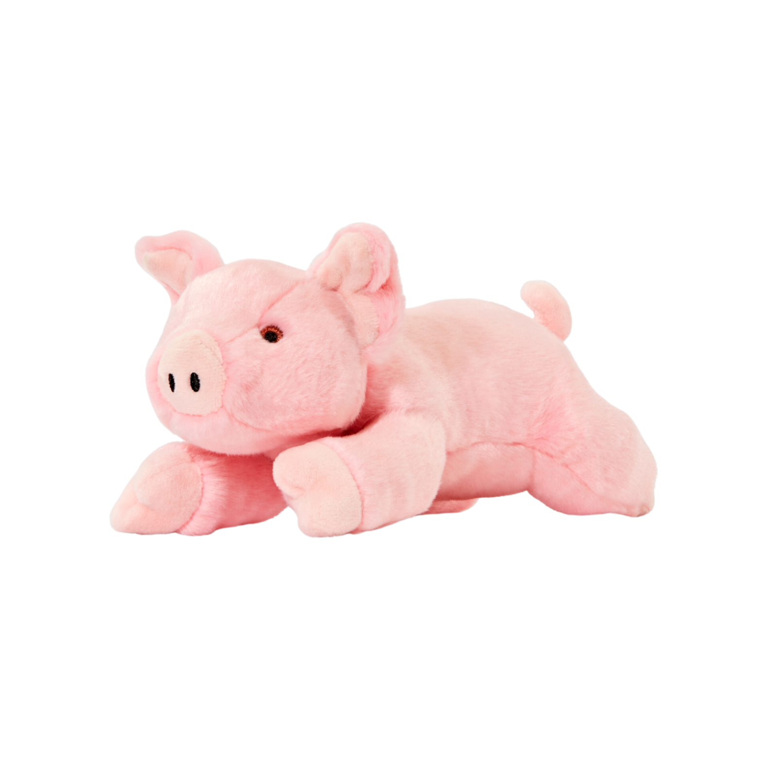 Fluff & Tuff Petey Pig pink luxury plush dog toy lying down on white background
