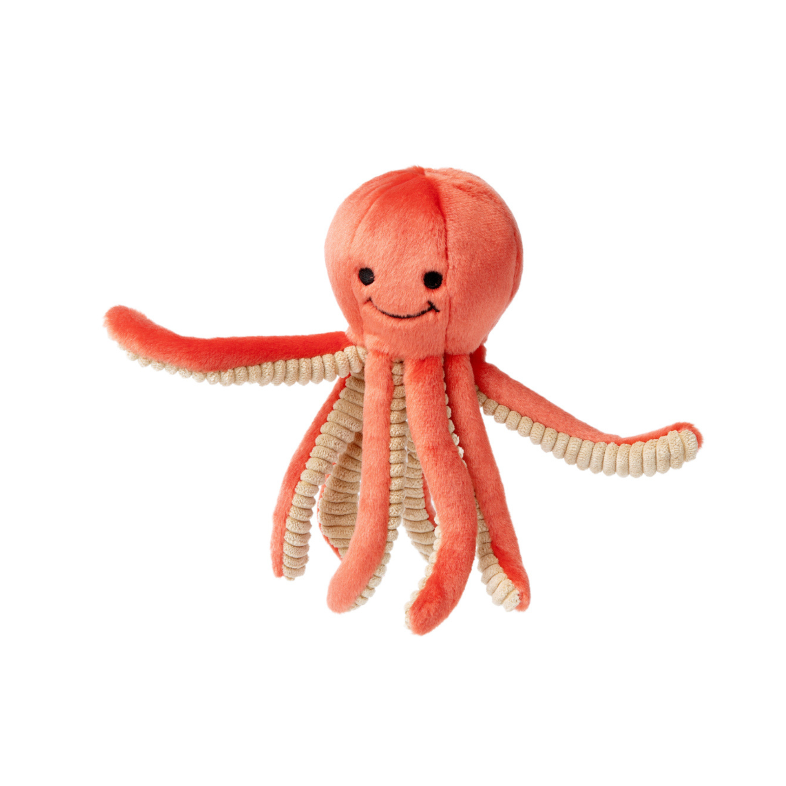 Fluff & Tuff Squirt Octopus coral plush dog toy on white background