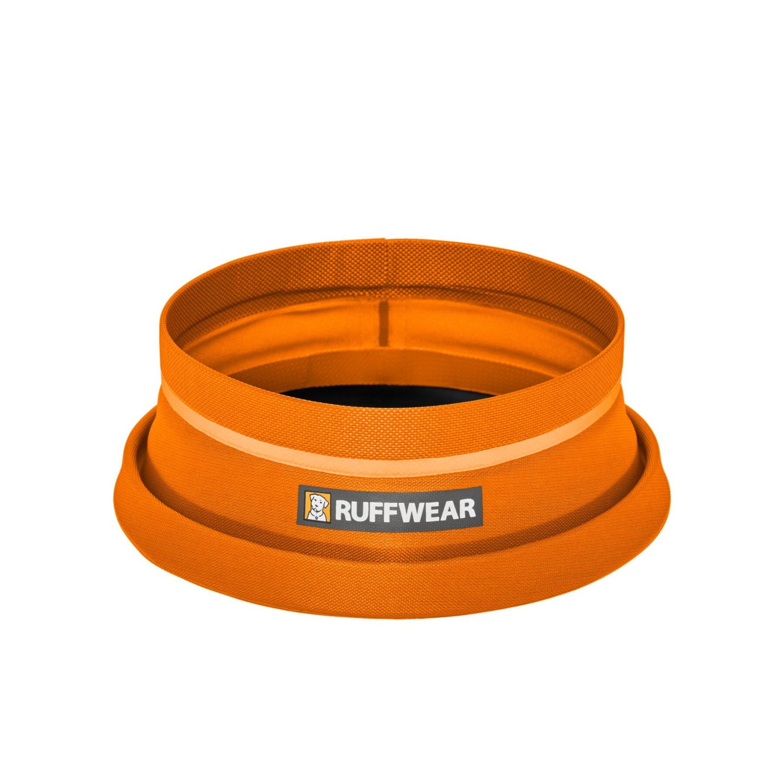 Ruffwear Bivy Bowl in Salamander Orange, collapsed flat, top view on white