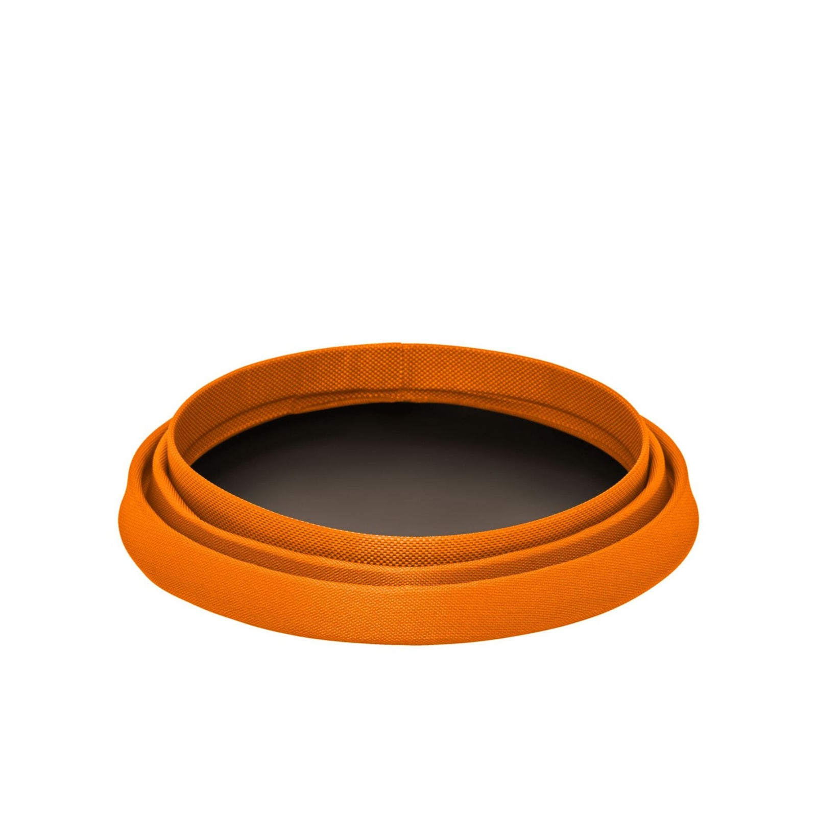 Ruffwear Bivy Bowl in Salamander Orange, collapsed flat, side view on white