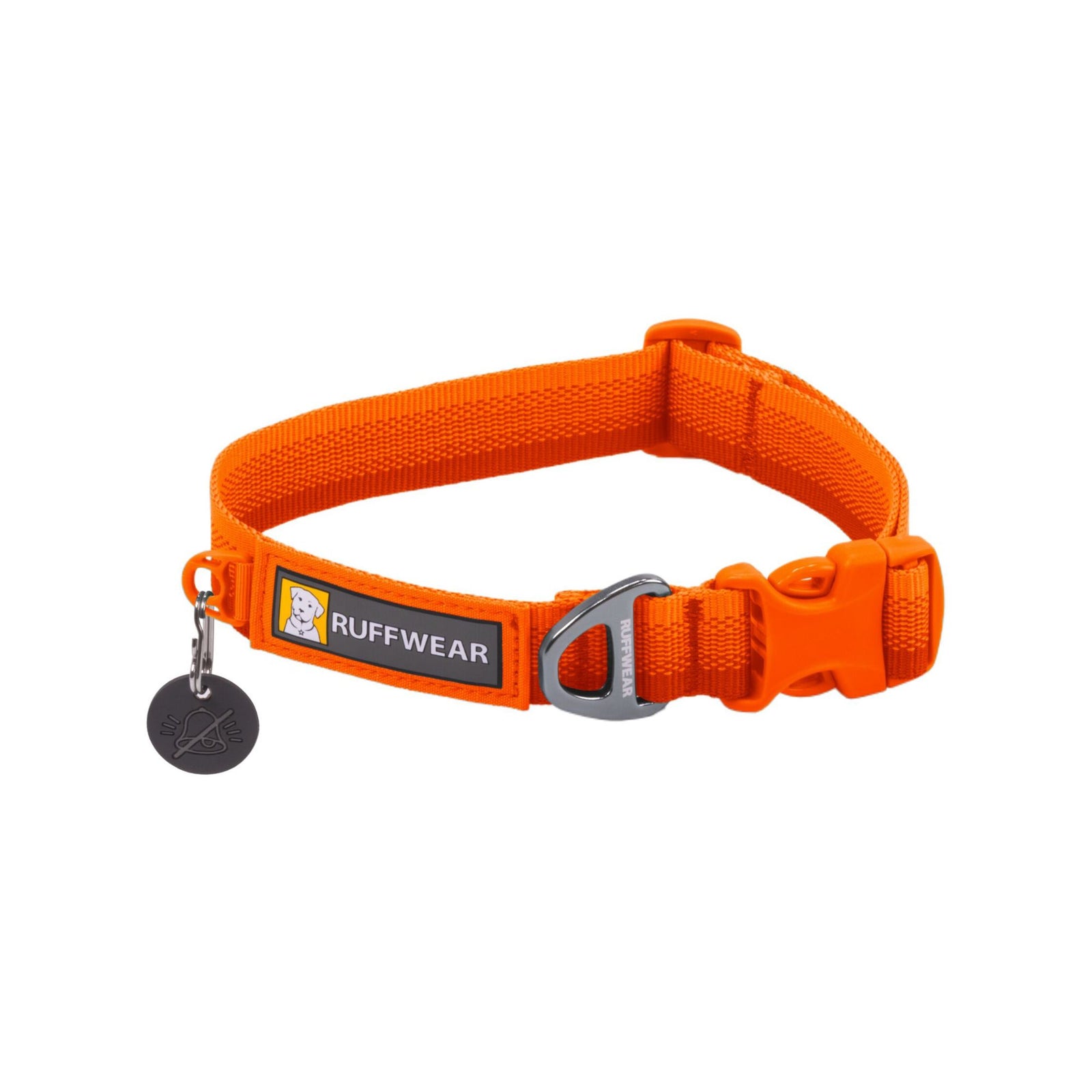 Ruffwear Front Range Dog Collar in Blaze Orange, studio shot on white background