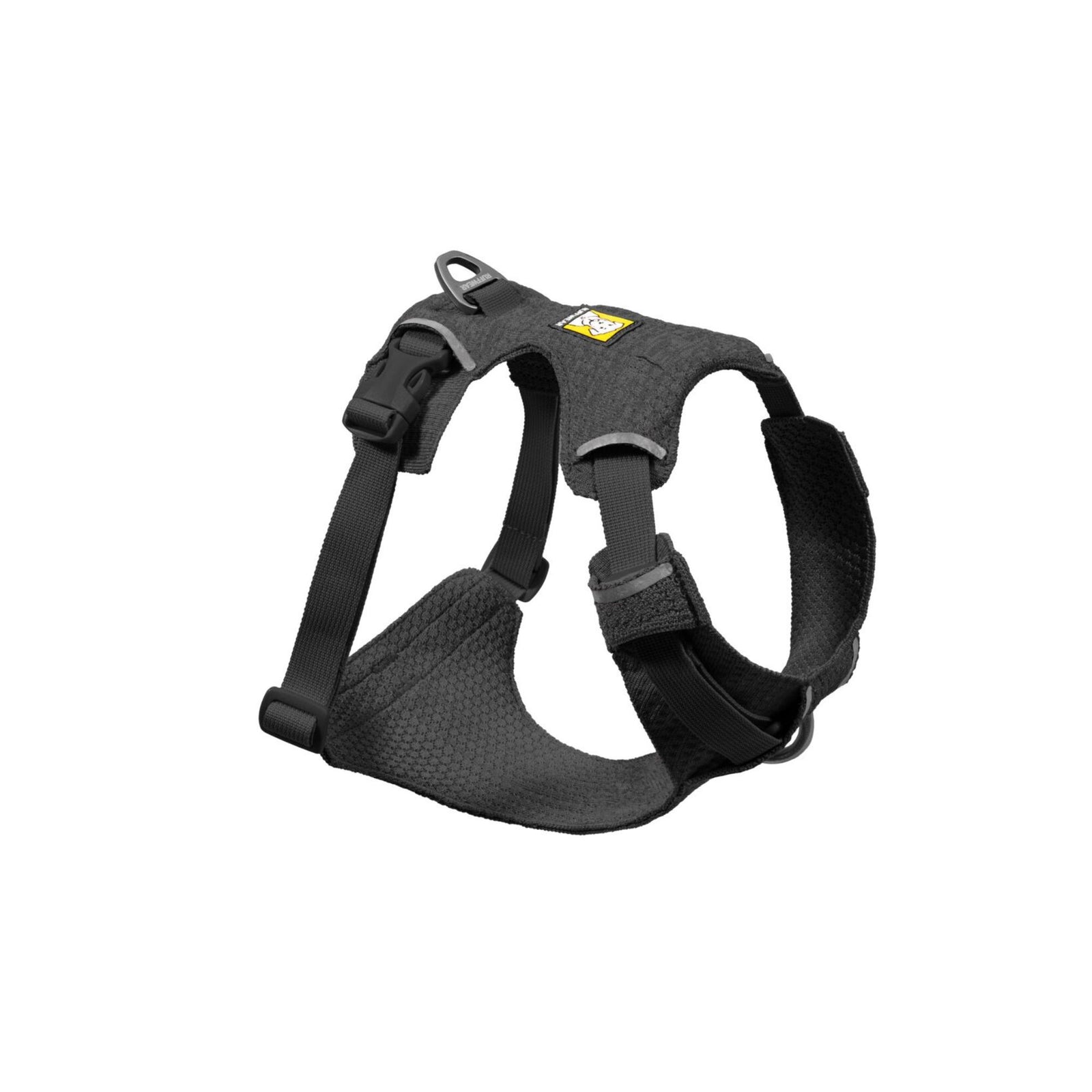 Ruffwear Front Range Flex Harness in Basalt Grey, showing engineered knit construction and aluminium V-ring, product shot on white background