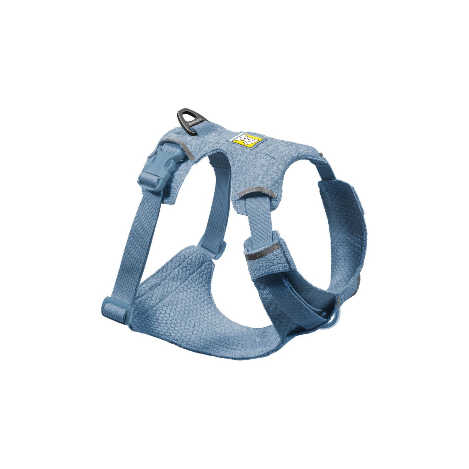 Ruffwear Front Range Flex Harness in Polar Blue, showing engineered knit construction and aluminium V-ring, product shot on white background