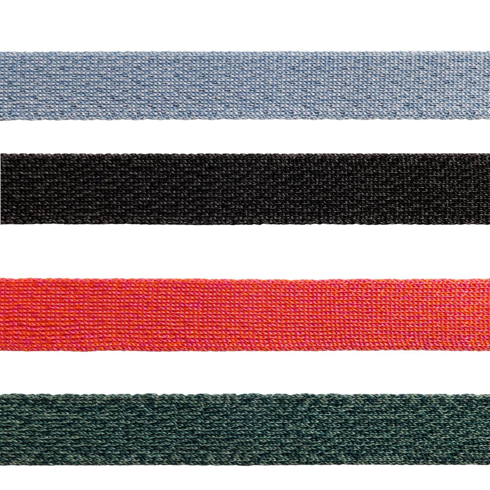Ruffwear Front Range Flex Lead colour options showing Granite Grey, Polar Blue, Rose Violet, and Deep Teal engineered knit webbing