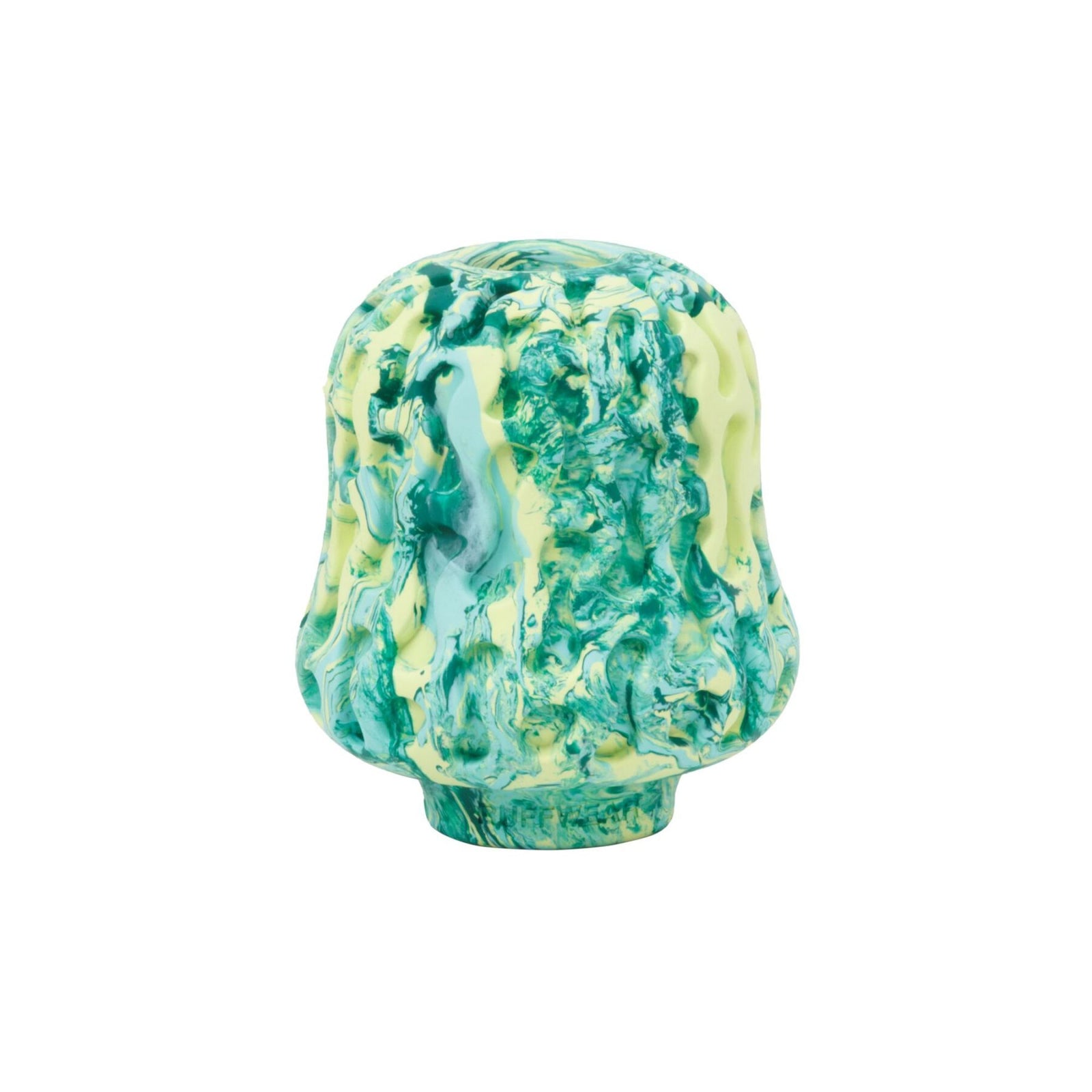 Ruffwear Morel dog enrichment toy in Moss Green - mushroom-shaped natural latex rubber treat-dispensing toy with textured exterior for lickable treats, white background