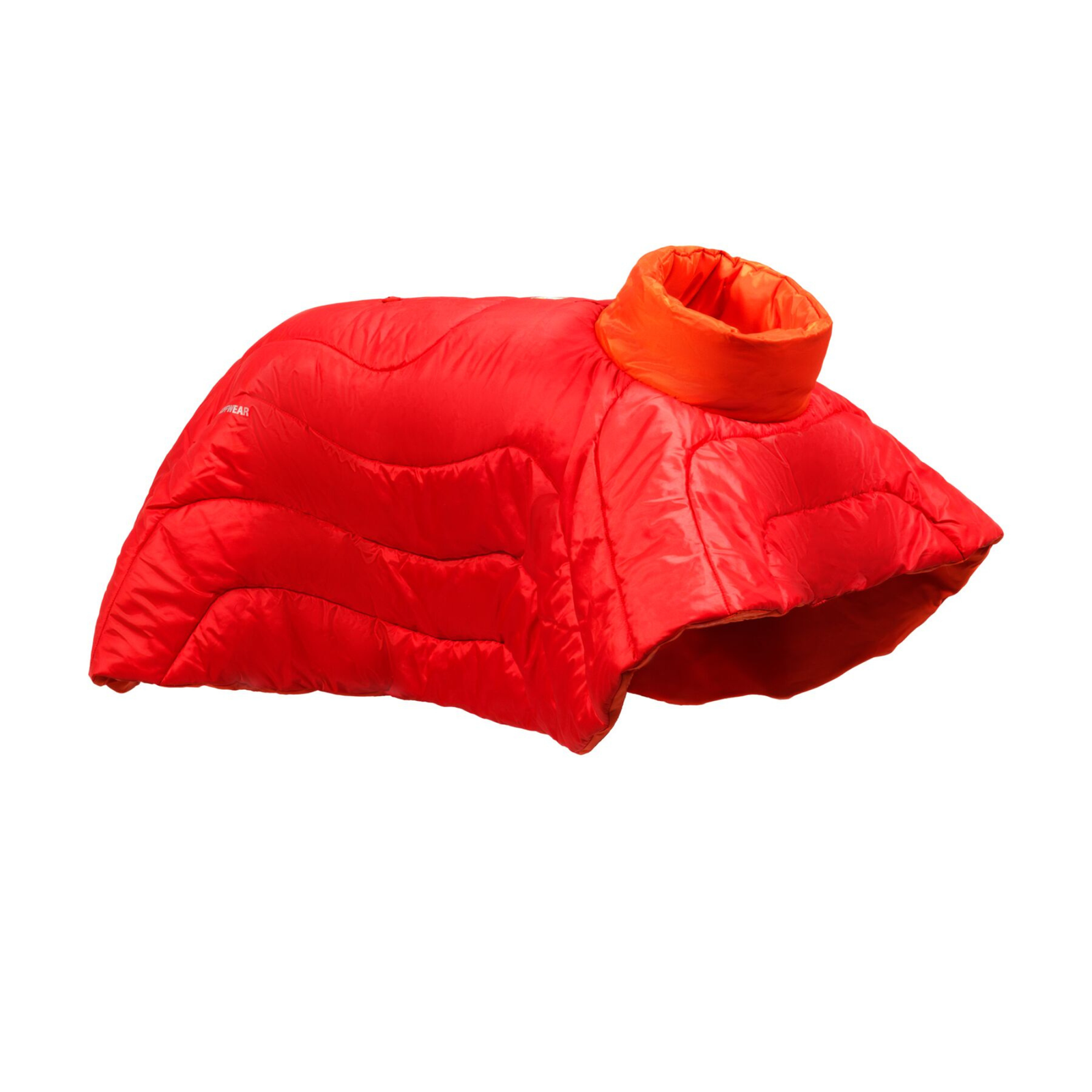 Ruffwear Palisades Sleep Poncho in Red Currant, product shot showing full poncho shape and storm collar