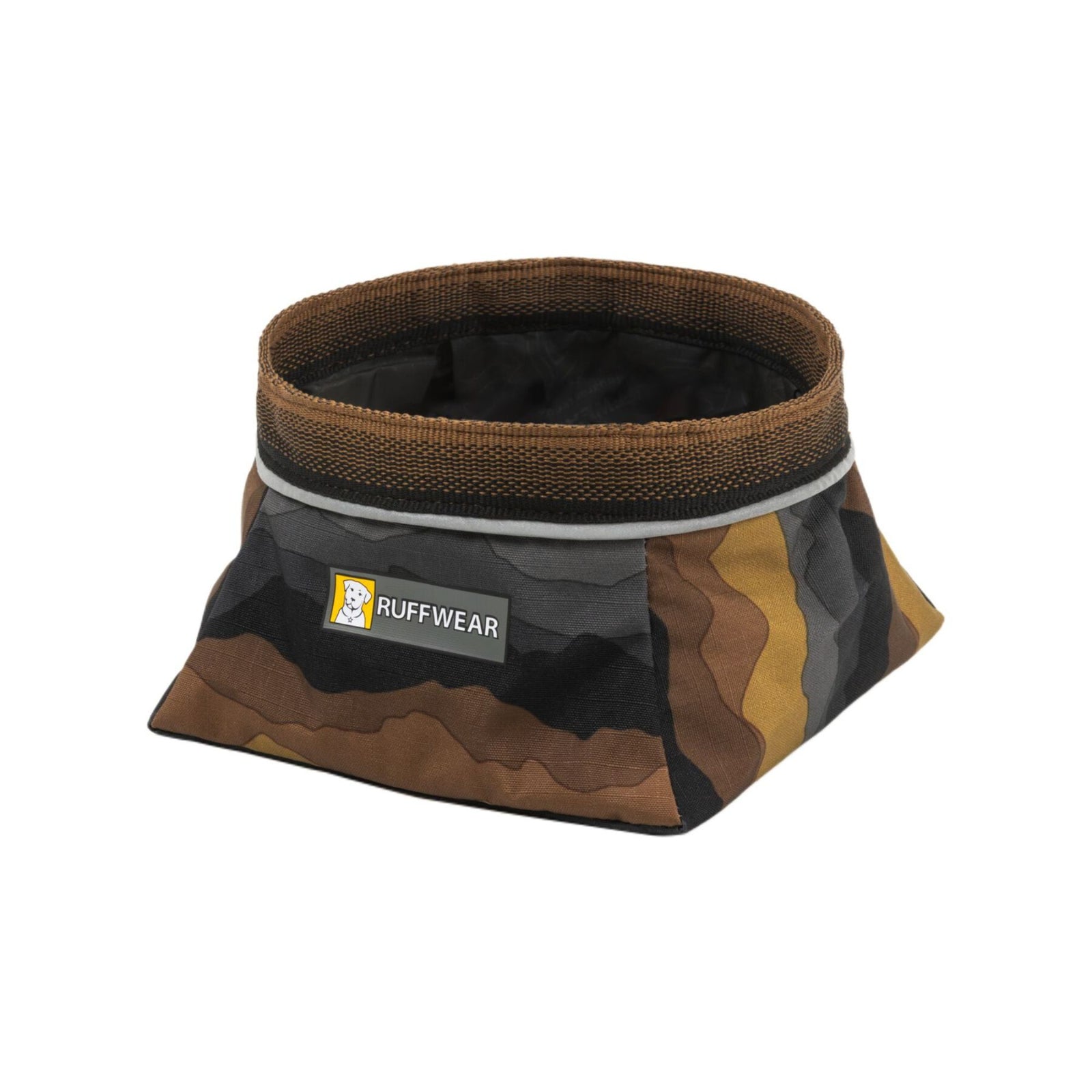 Ruffwear Quencher Bowl in Moonlight Mountains, collapsed flat, side view on white