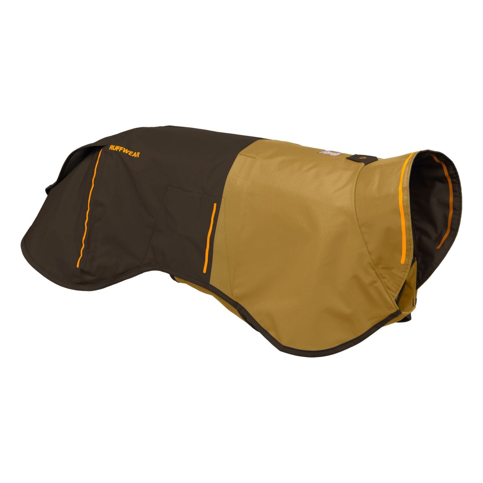 Ruffwear Sun Shower Jacket in Earth Brown, rear three-quarter view