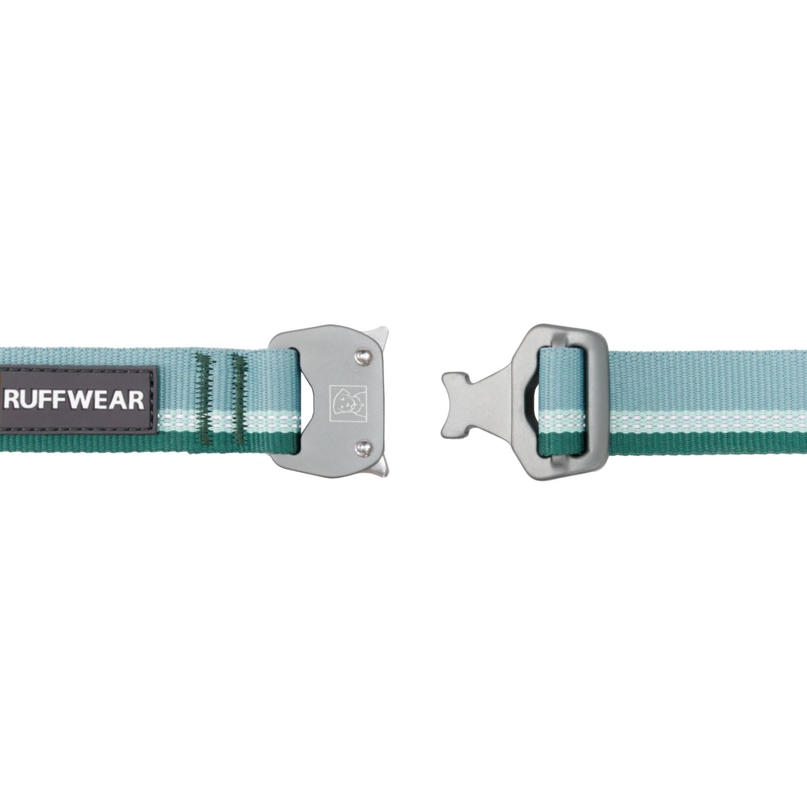 Close-up of the Ruffwear Talon Buckle on the Top Rope Dog Collar in River Rock Green