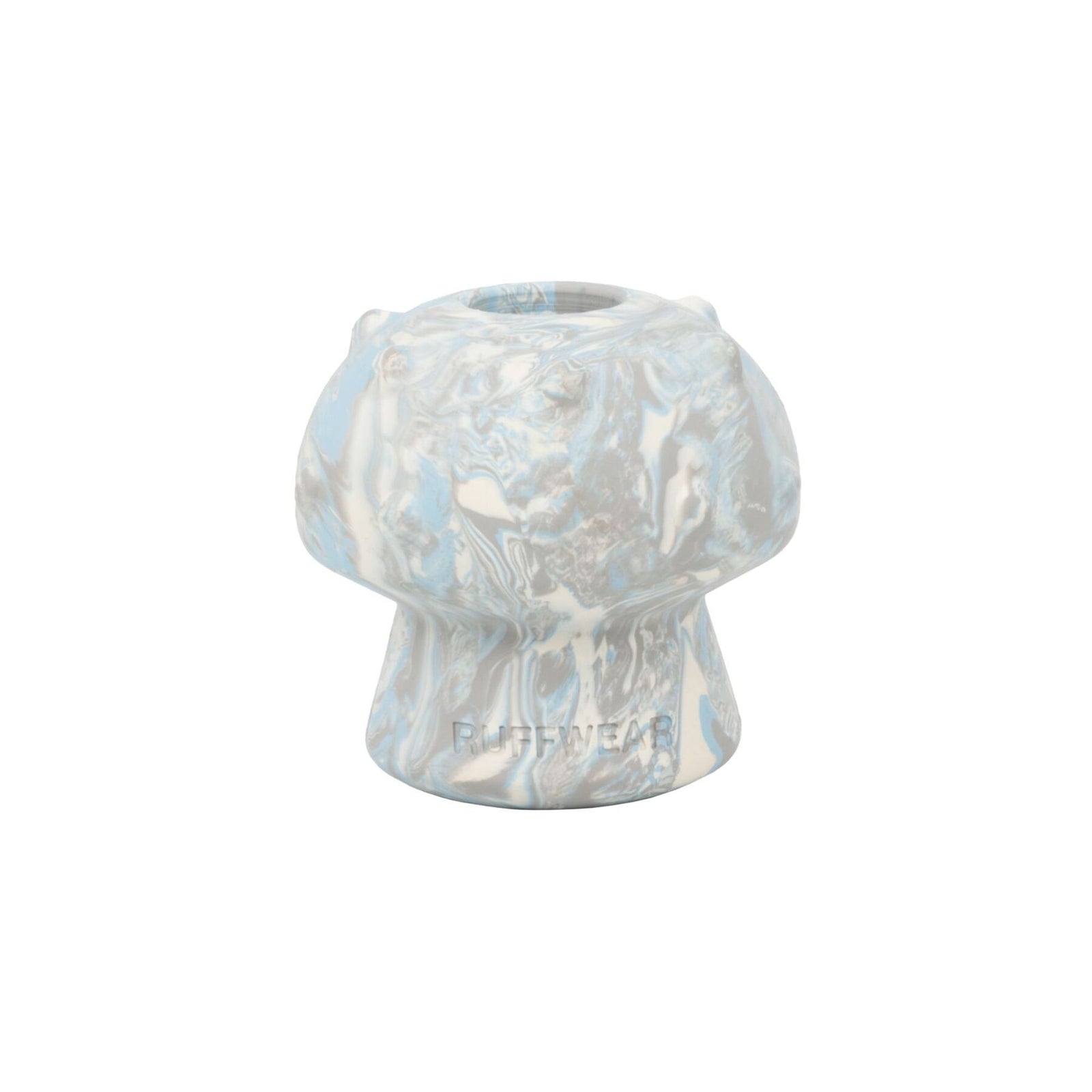 Ruffwear Toadstool dog toy in Gray Sky - mushroom-shaped natural latex rubber treat-dispensing fetch toy on white background