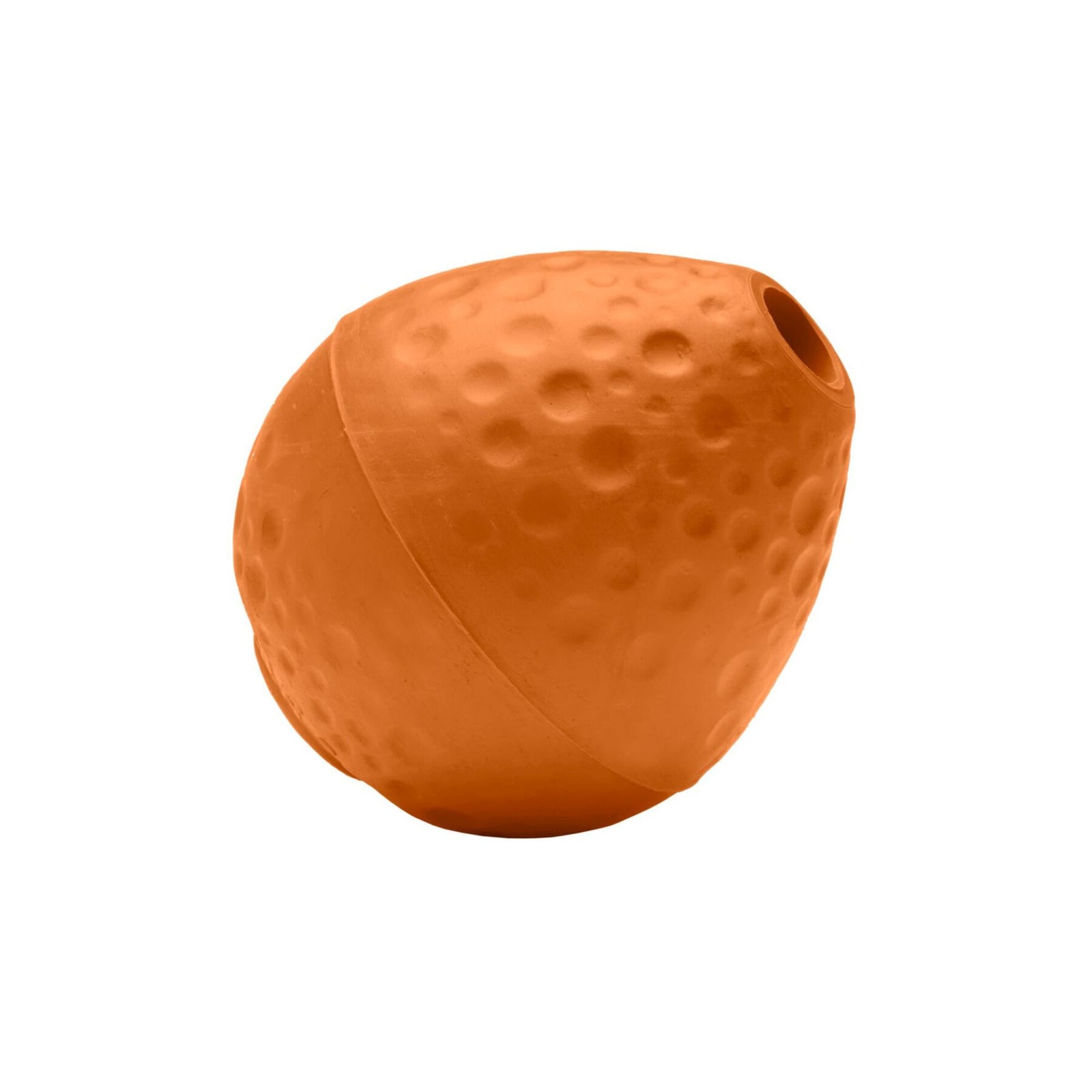 Ruffwear Turnup dog toy in Campfire Orange - almost-round natural latex rubber fetch and treat-dispensing toy, white background