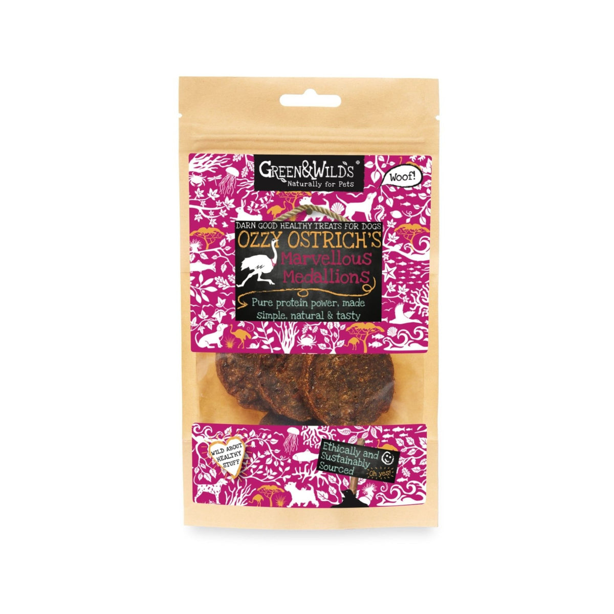 Ozzy Ostrich's Marvellous Medallions Dog Treats | Barks &amp; Bunnies