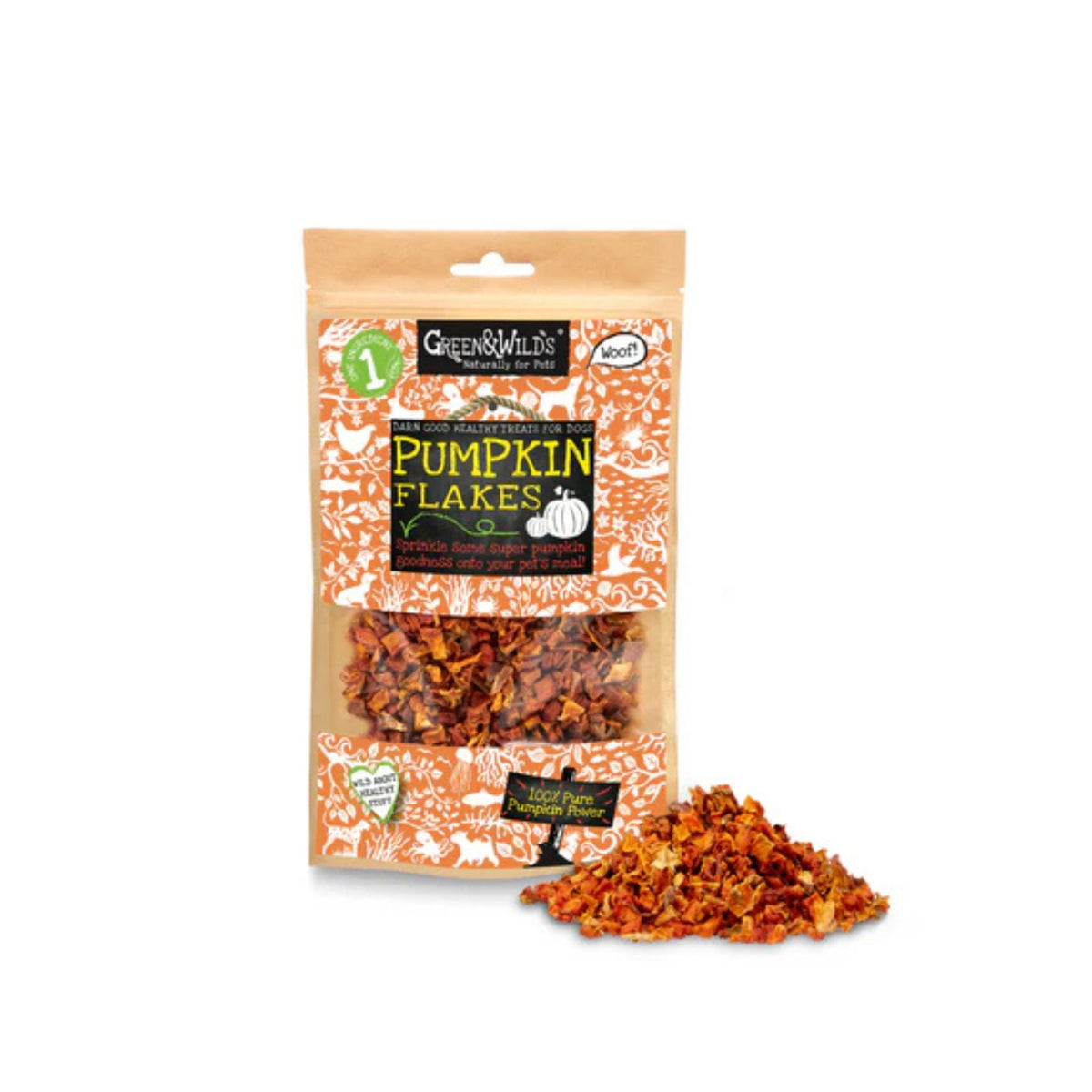 Green &amp; Wilds Pumpkin Flakes Food Topper Dog Treats | Barks &amp; Bunnies