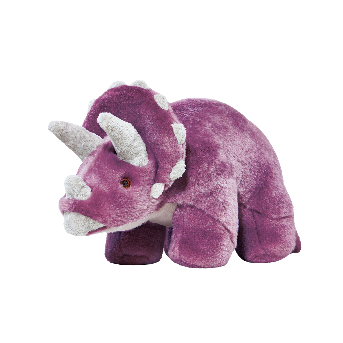Fluff &amp; Tuff Charlie Triceratops purple luxury plush dog toy on white background"