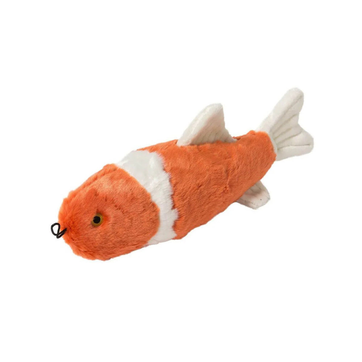 Fluff &amp; Tuff Finn Koi - orange and white koi fish squeakerless plush dog toy on white background