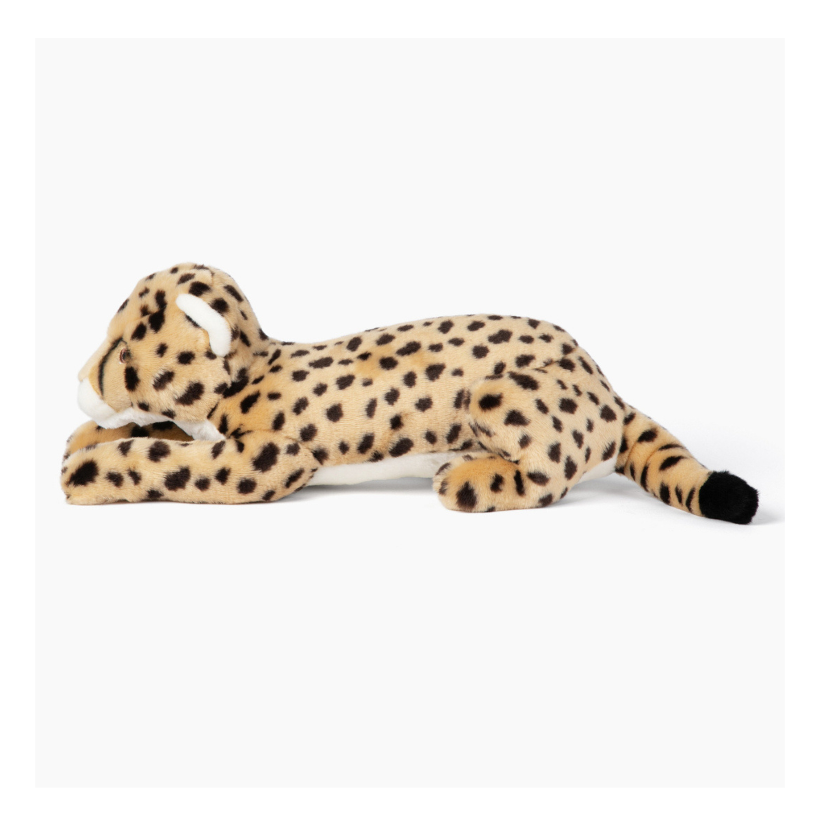 Fluff & Tuff Kali Cheetah plush dog toy side view on white background