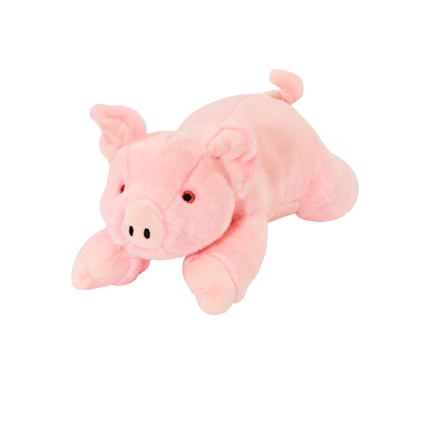 Fluff & Tuff Petey Pig pink luxury plush dog toy lying down on white background