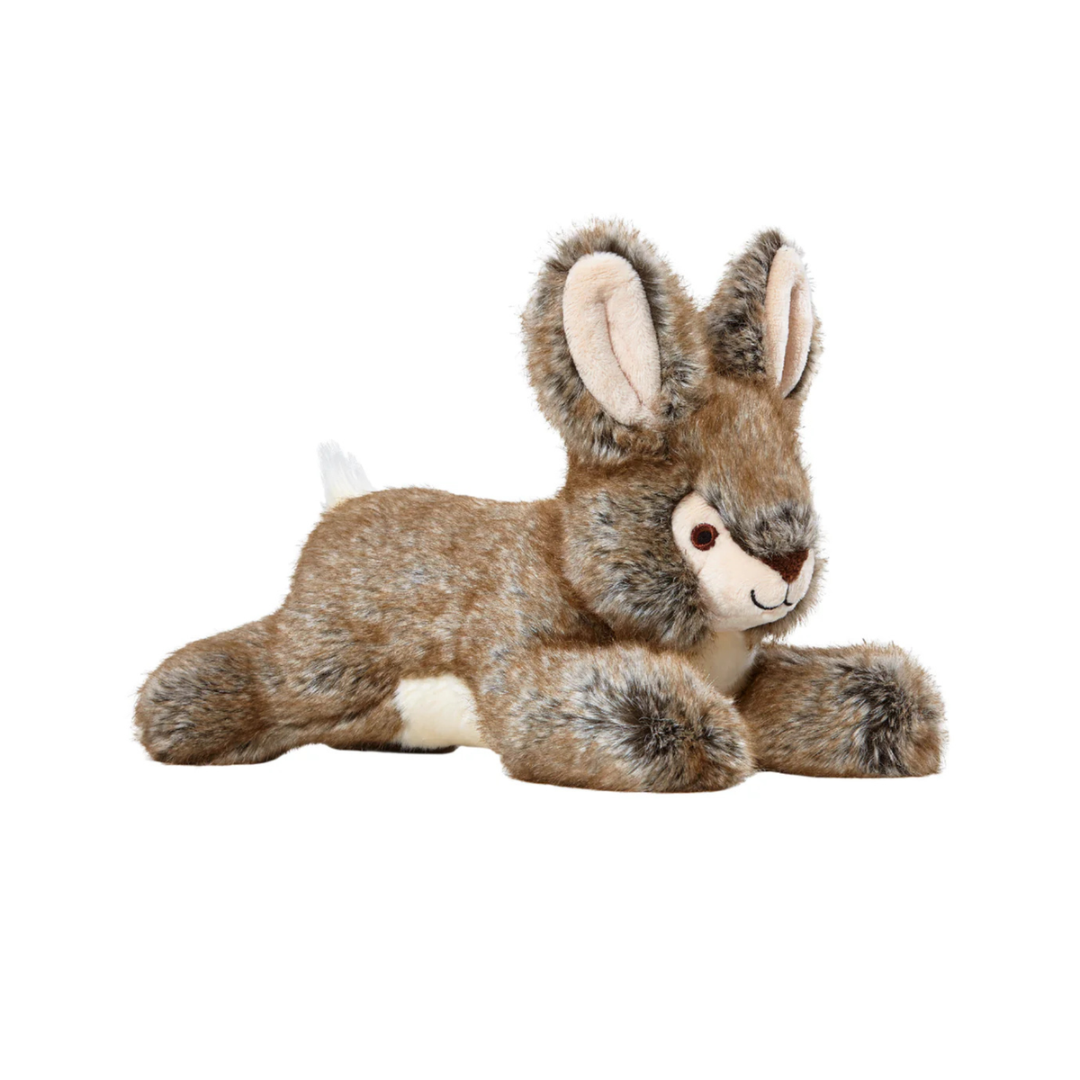 Fluff &amp; Tuff Reece Rabbit brown luxury plush dog toy lying down on white background