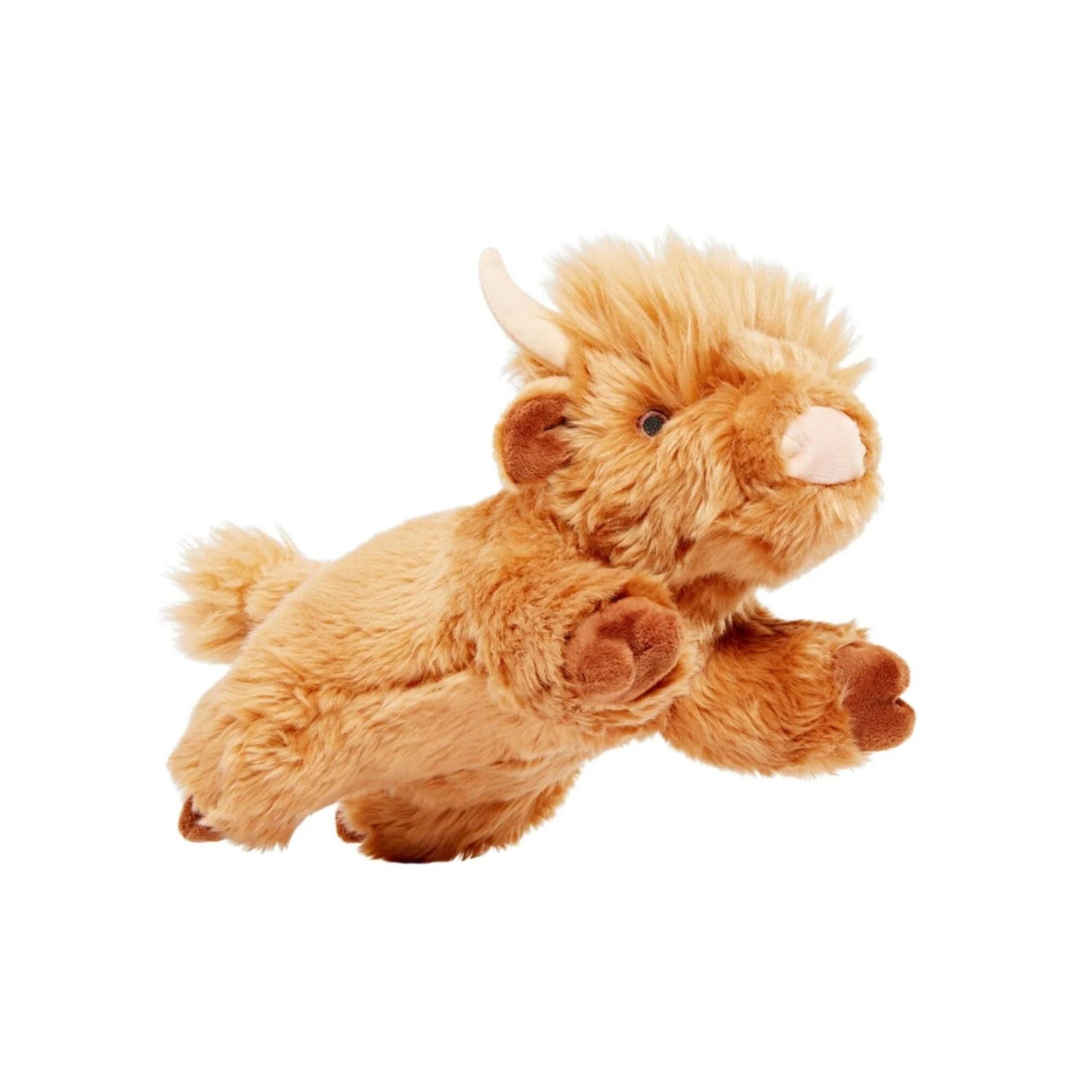 Fluff & Tuff Shaggy Highland Cow plush dog toy on white background
