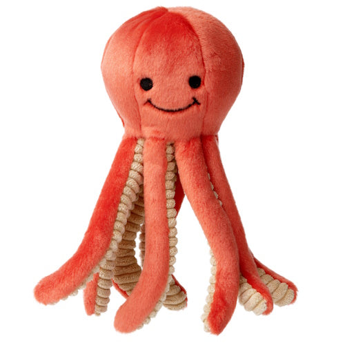 Fluff &amp; Tuff Squirt Octopus coral luxury plush dog toy sitting upright on white background