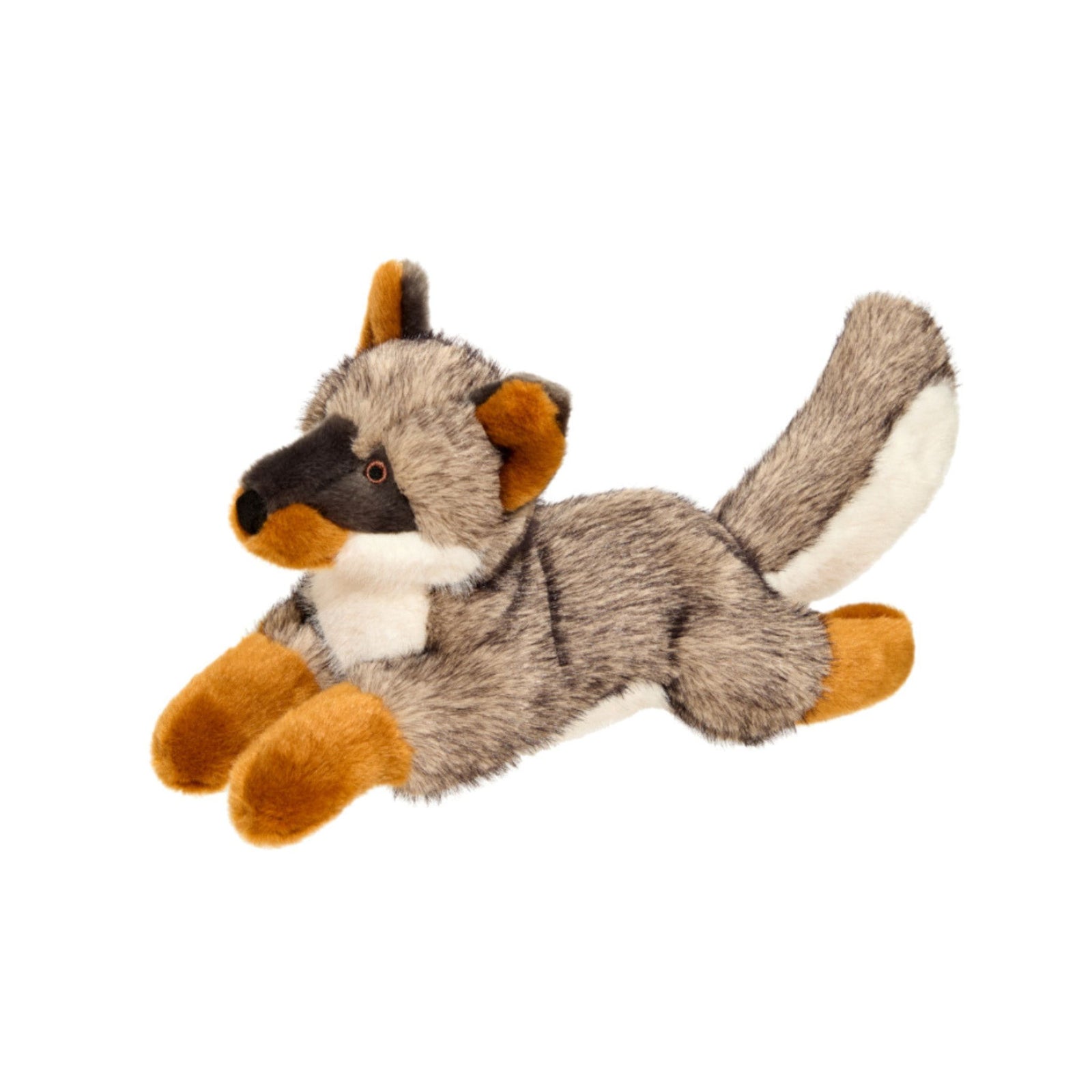 Fluff & Tuff Sterling Silver Fox squeaky plush dog toy, medium size, tail raised