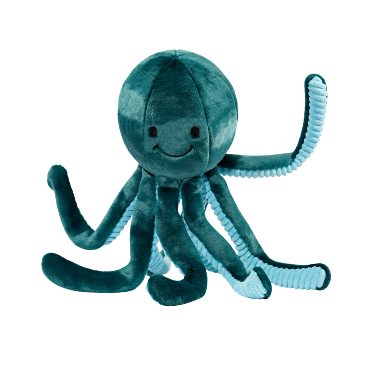 Fluff &amp; Tuff Stevie Octopus teal plush dog toy on white background