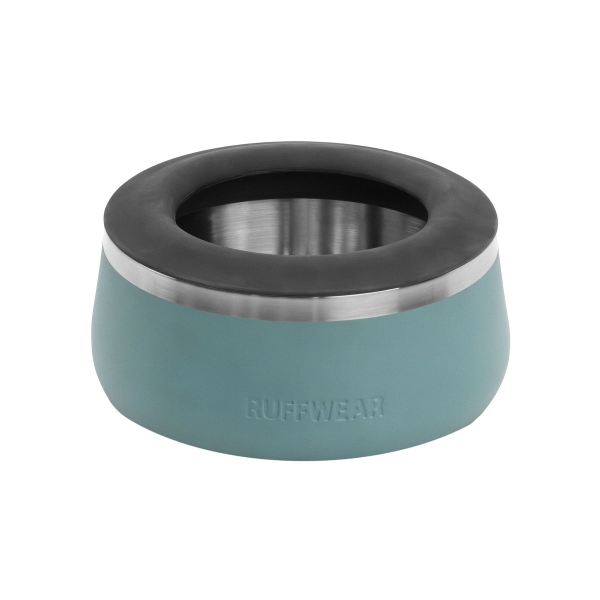 Ruffwear Basecamp Bowl in river rock green with Anti-Splash Insert fitted, product shot on white