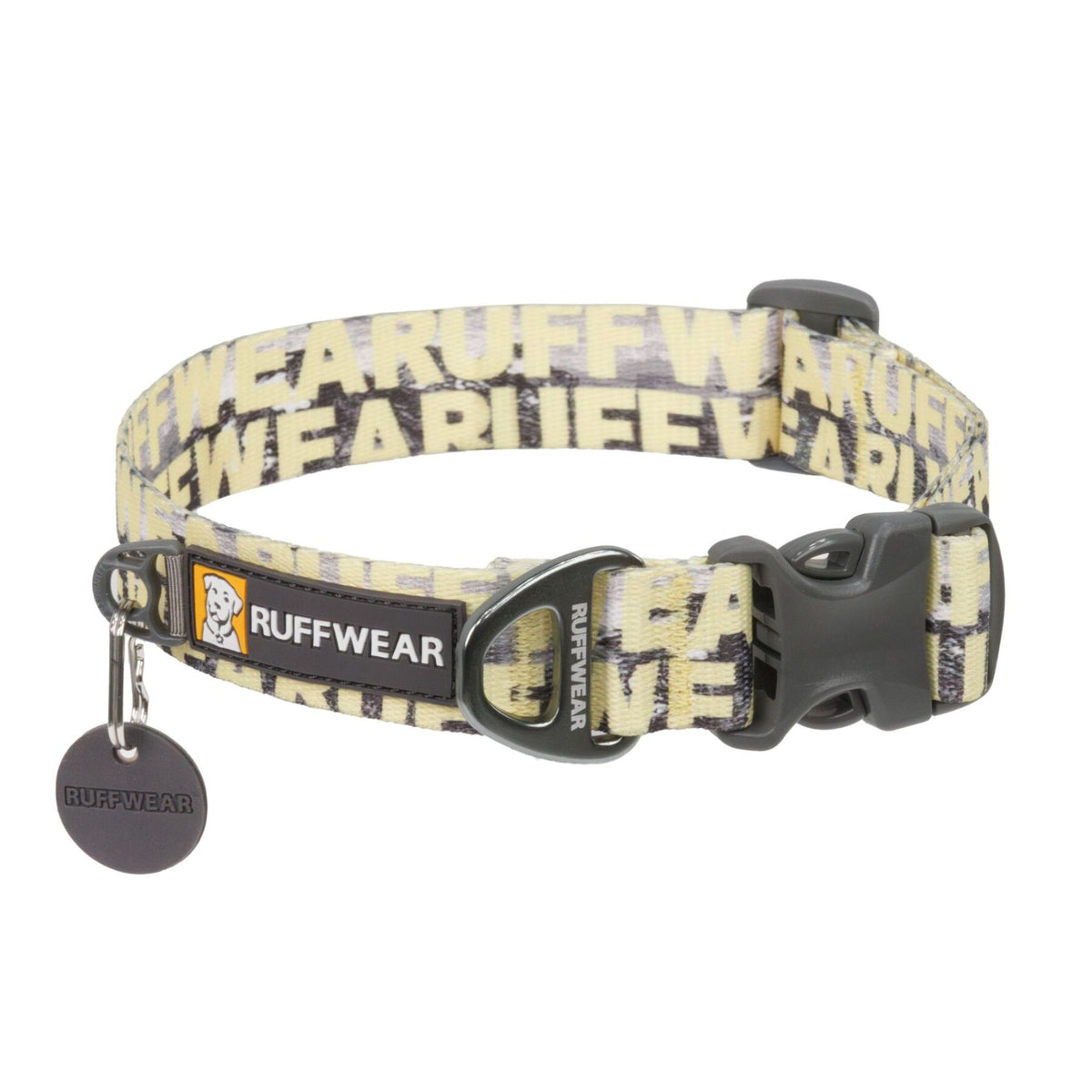 Ruffwear Front Range Dog Collar in Mountains Logo, studio shot on white background