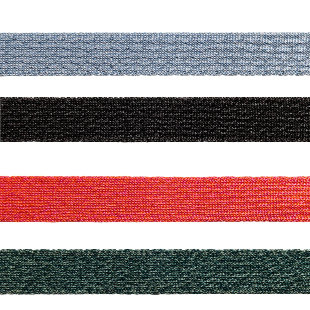 Ruffwear Front Range Flex Lead colour options showing Granite Grey, Polar Blue, Rose Violet, and Deep Teal engineered knit webbing