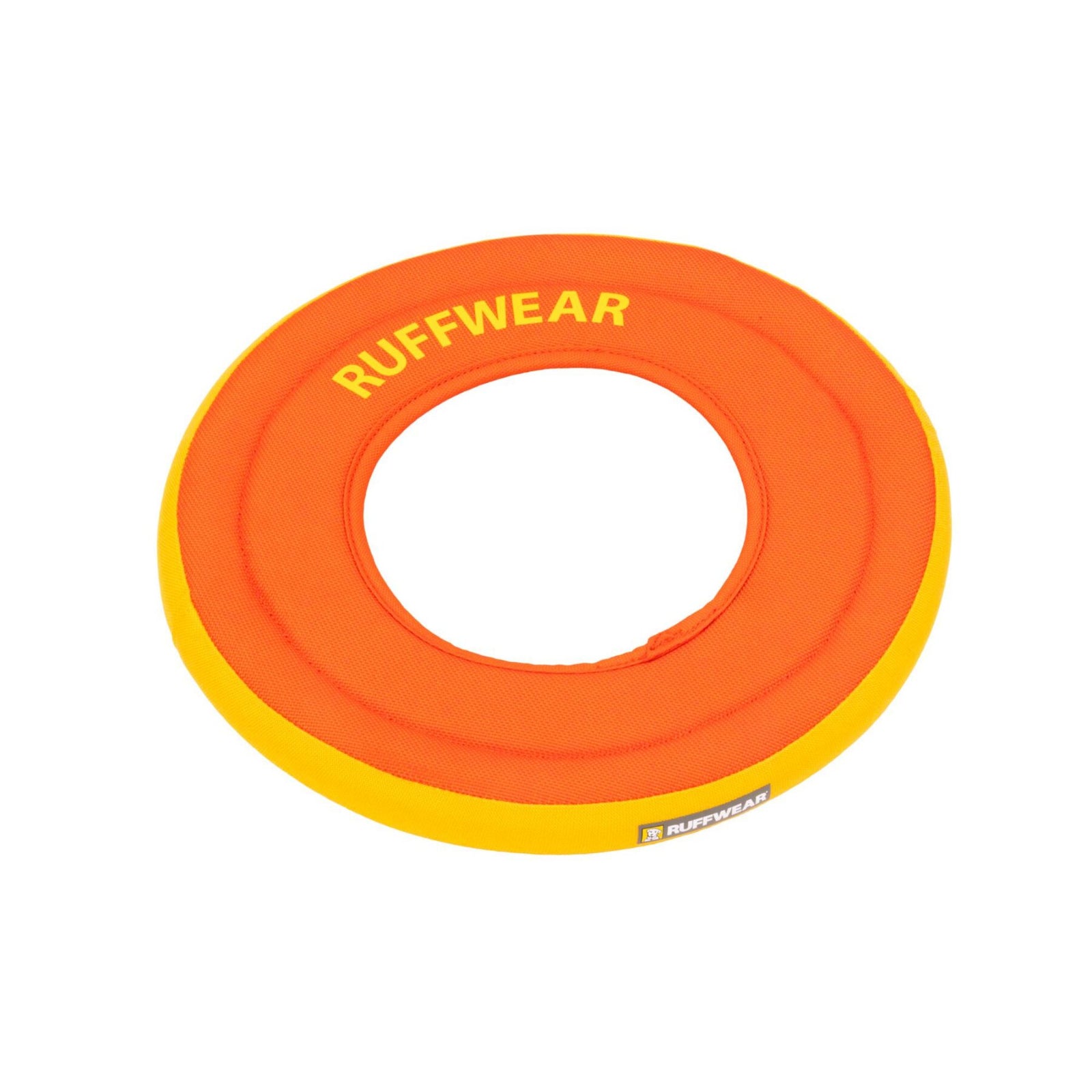 Ruffwear Hydro Plane floating dog disc toy in Tangelo Orange - soft burnt orange nylon top with contrasting foam rim and Ruffwear logo, on white background
