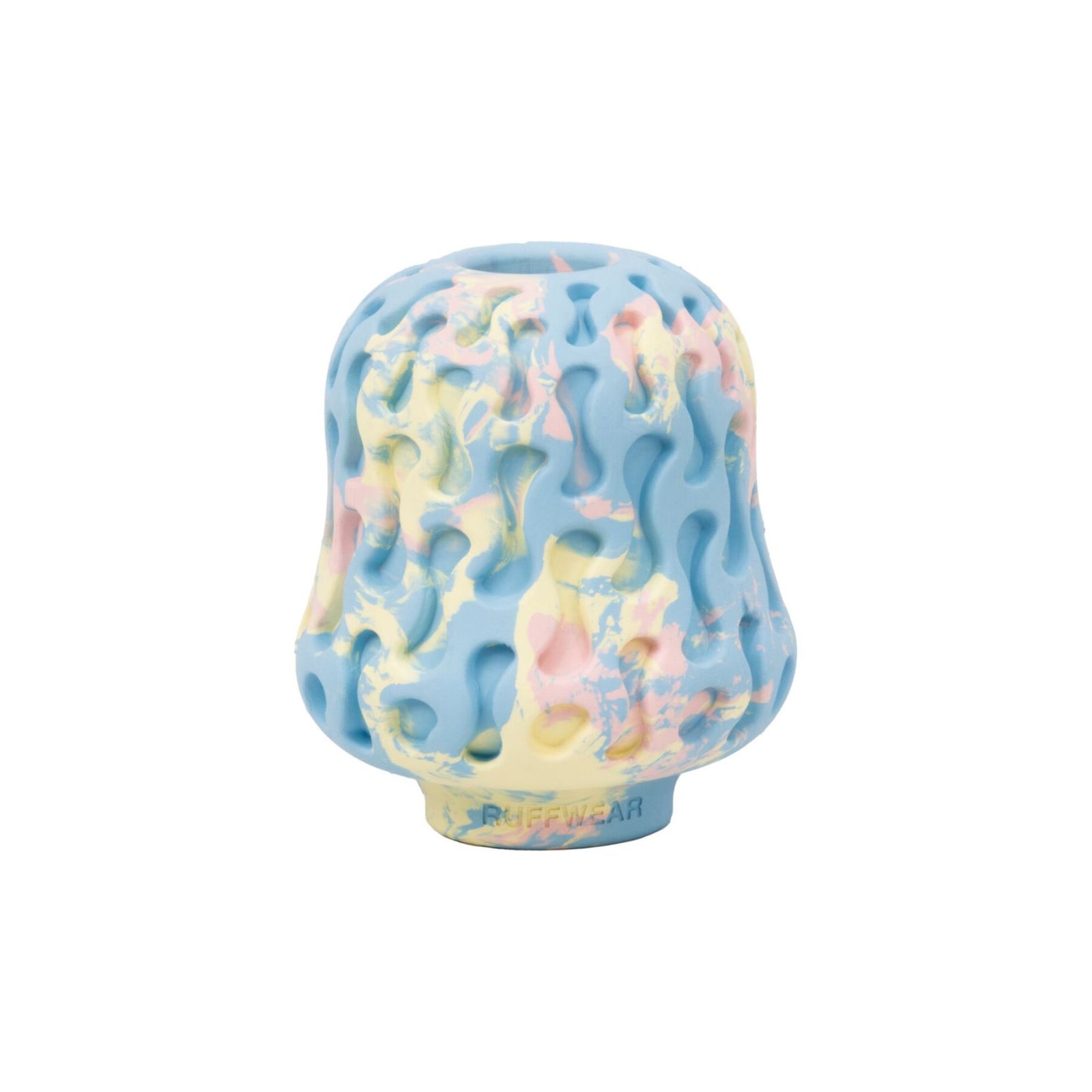 Ruffwear Morel dog enrichment toy in Blue Prism - mushroom-shaped natural latex rubber treat-dispensing toy with textured exterior for lickable treats, white background