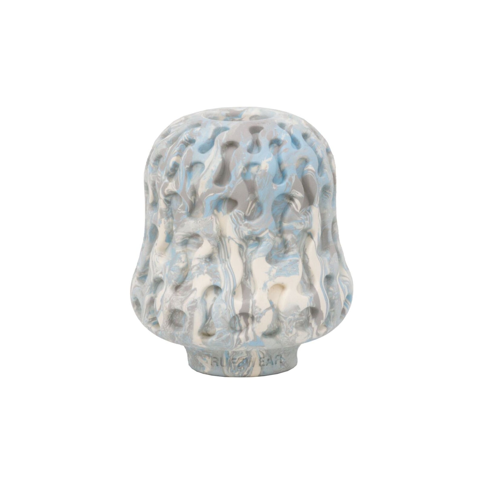 Ruffwear Morel dog enrichment toy in Gray Sky - mushroom-shaped natural latex rubber treat-dispensing toy with textured exterior for lickable treats, white background