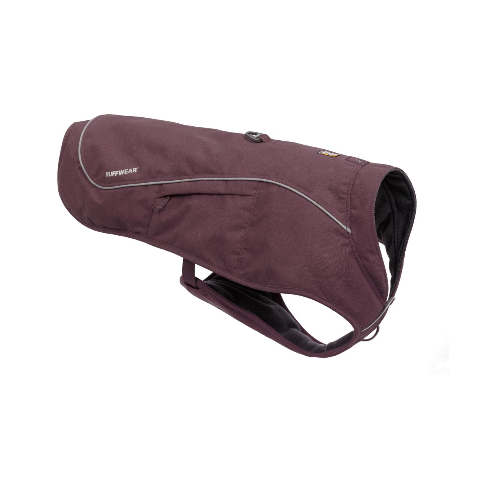 Ruffwear Overcoat Fuse insulated dog harness vest in Purple Umber — warm winter dog coat with integrated harness for cold weather walks