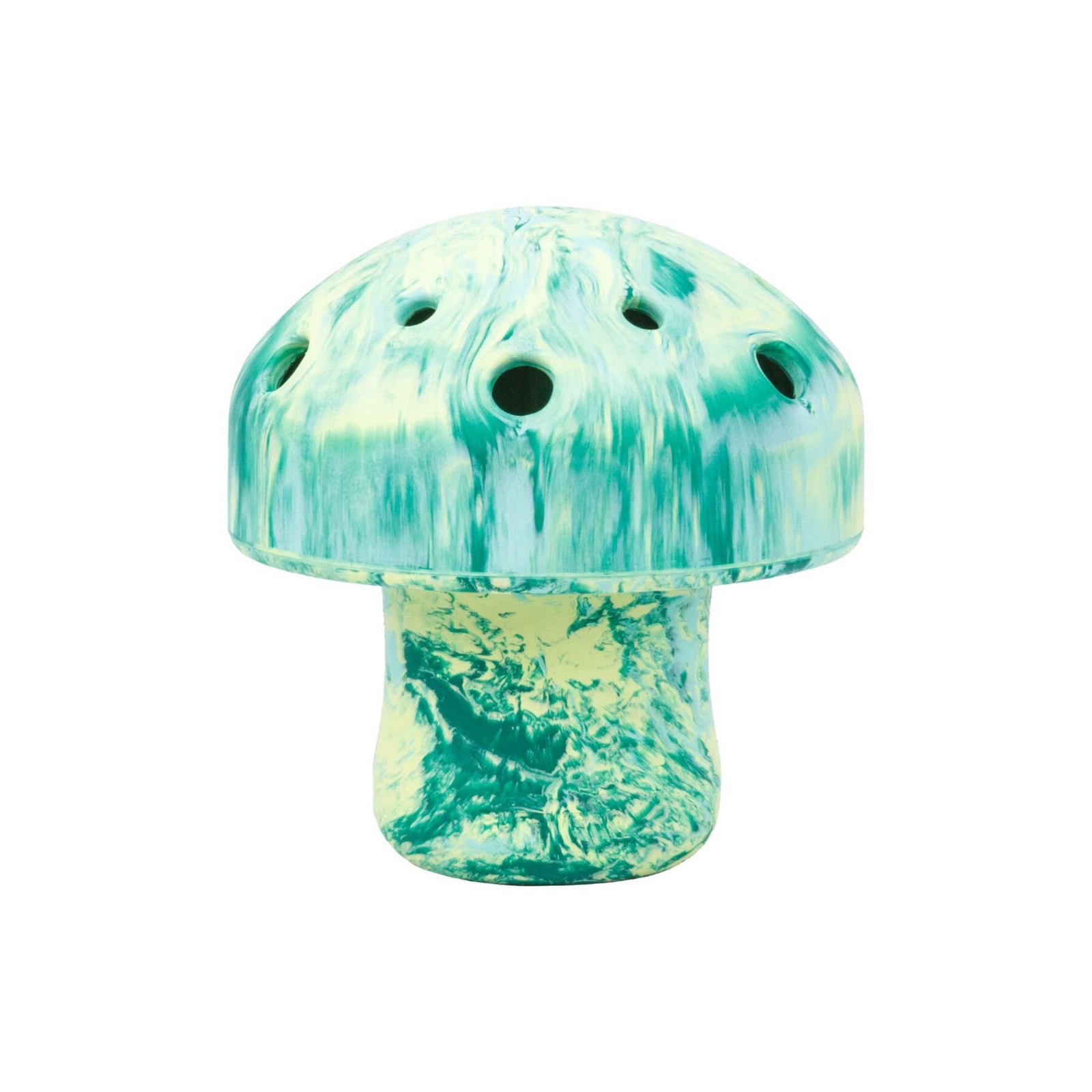 Ruffwear Porcini enrichment toy in Blue Prism - mushroom-shaped natural latex rubber slow feeder dog toy, cap and stem design shown on white background