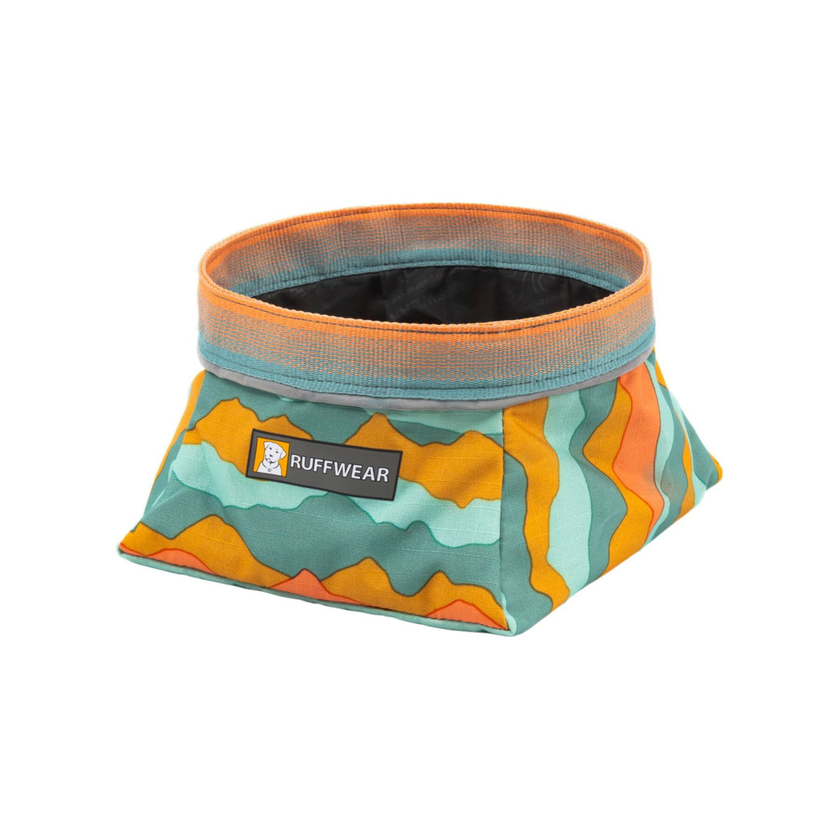 Ruffwear Quencher Bowl in Spring Mountains, expanded, angled product shot on white