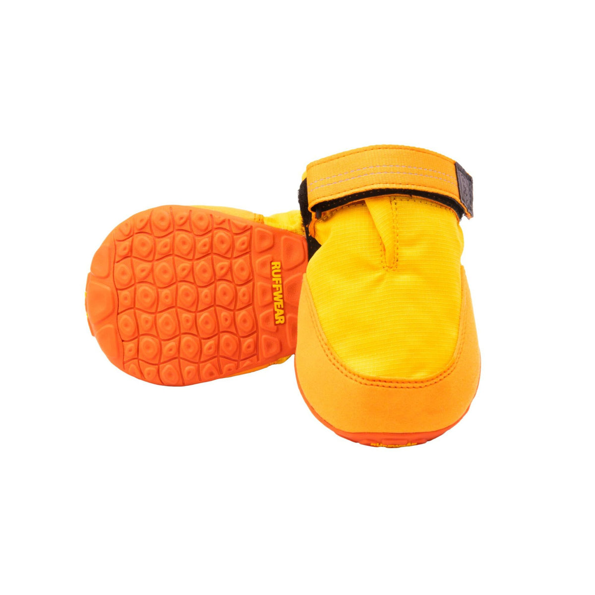 pair of Ruffwear Summit Trex in Sunrise Yellow, product shot from above showing sole