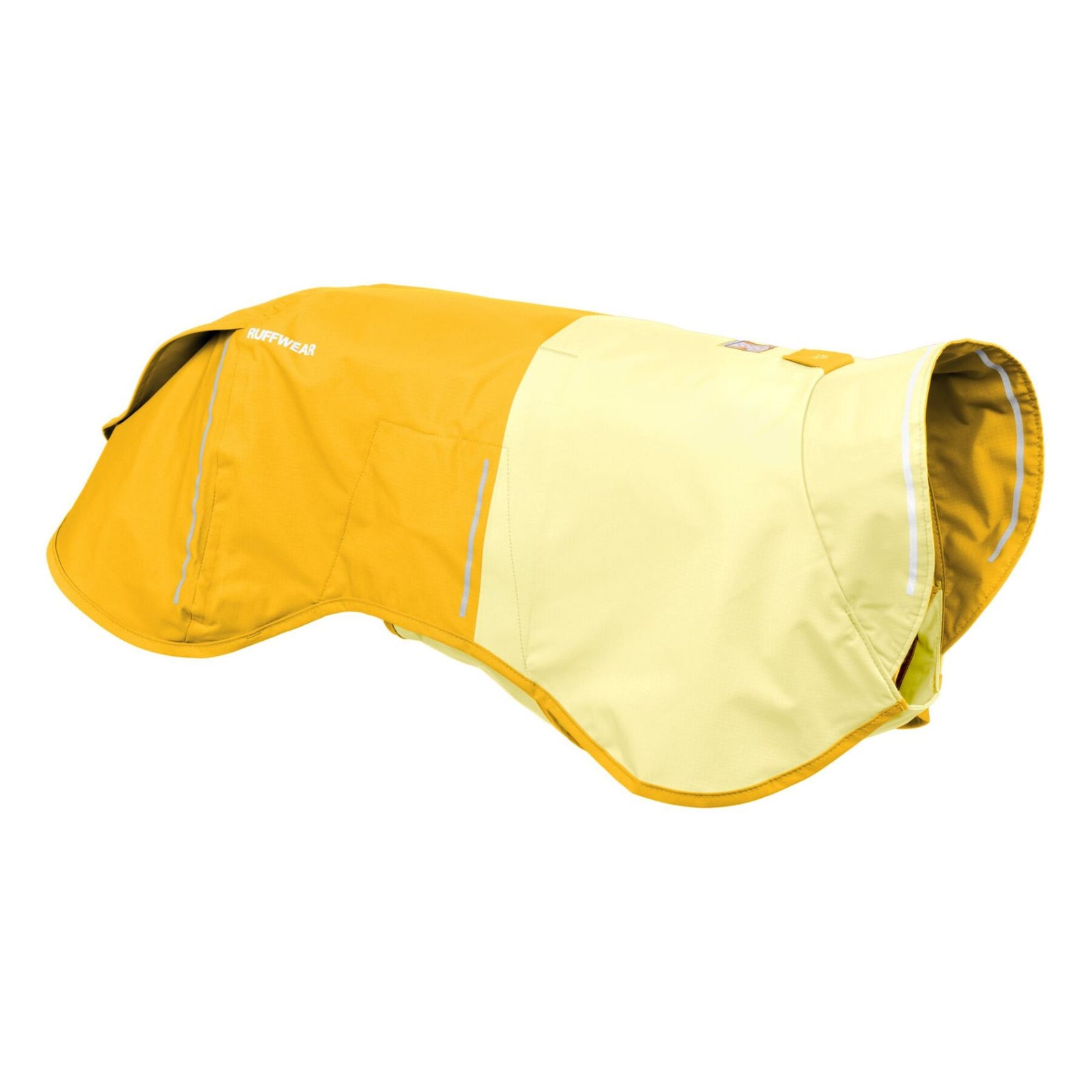 Ruffwear Sun Shower Jacket in Mineral Yellow, product shot showing full jacket and extended hip coverage
