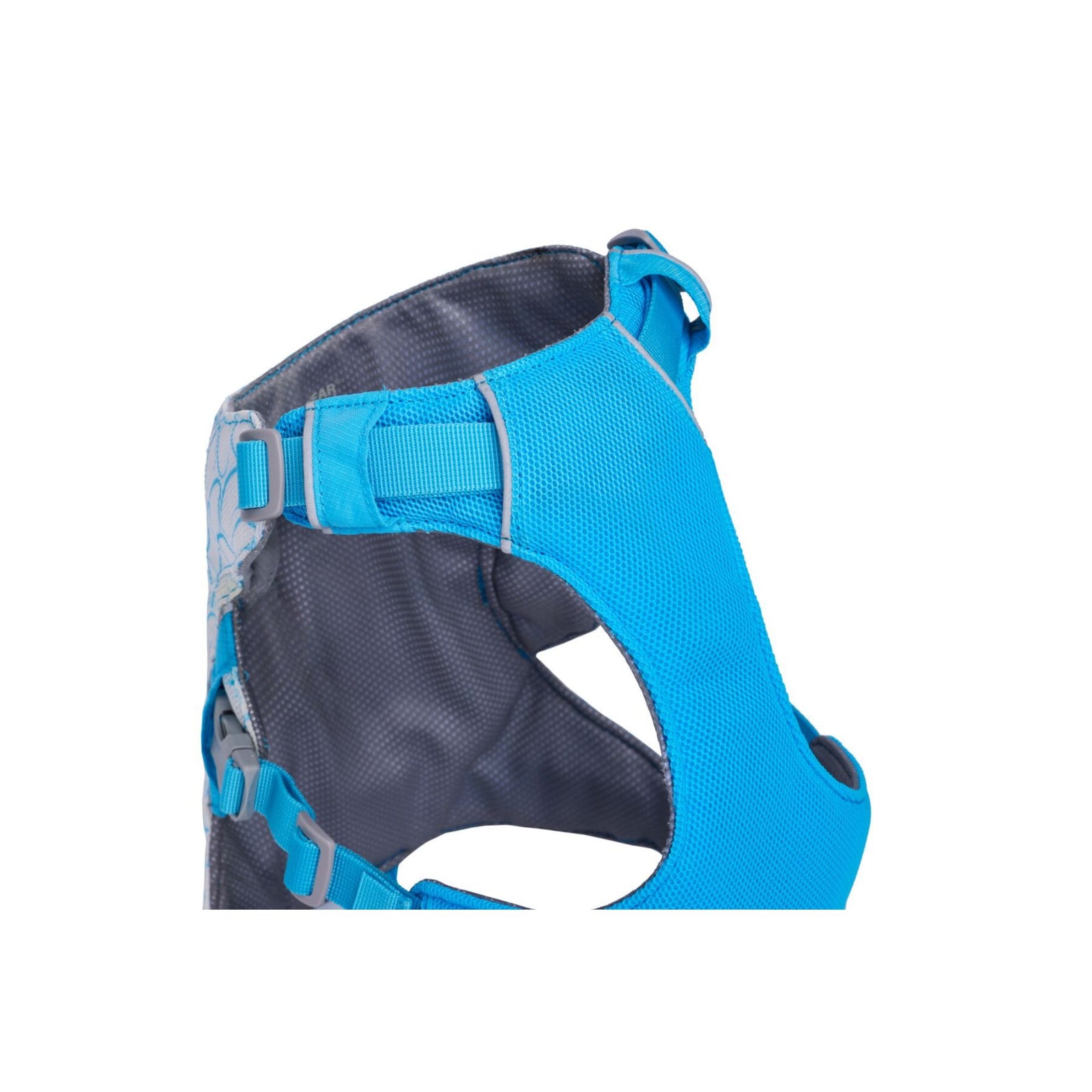 Ruffwear Swamp Cooler Harness Biolumin Blue, side view showing chest and belly panel
