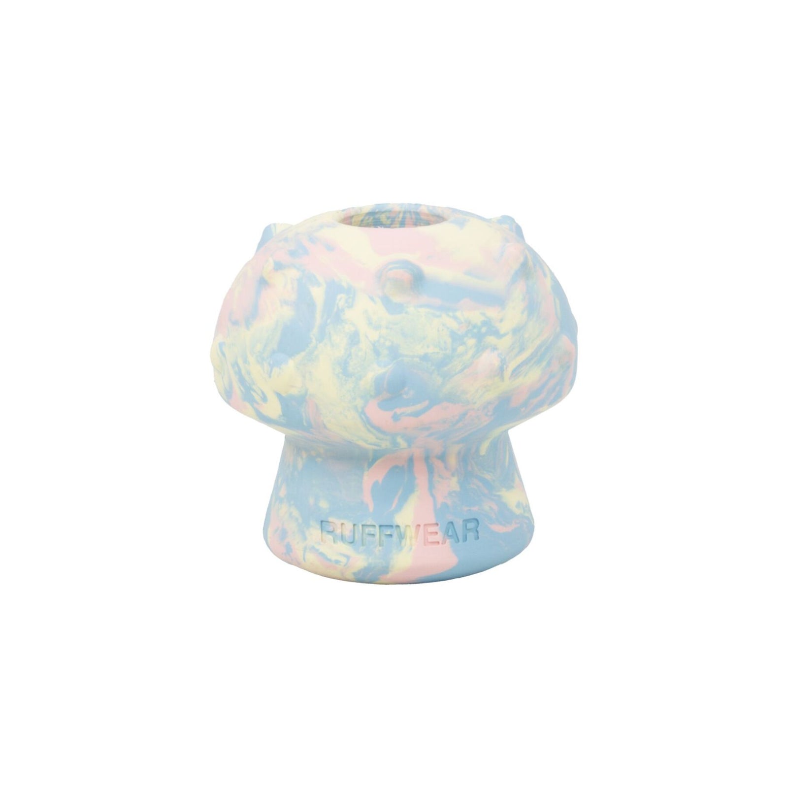Ruffwear Toadstool dog toy in Blue Prism - mushroom-shaped natural latex rubber treat-dispensing fetch toy on white background