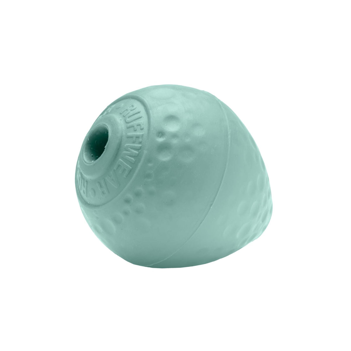 Ruffwear Turnup dog toy in Sage Green - almost-round natural latex rubber fetch and treat-dispensing toy, white background