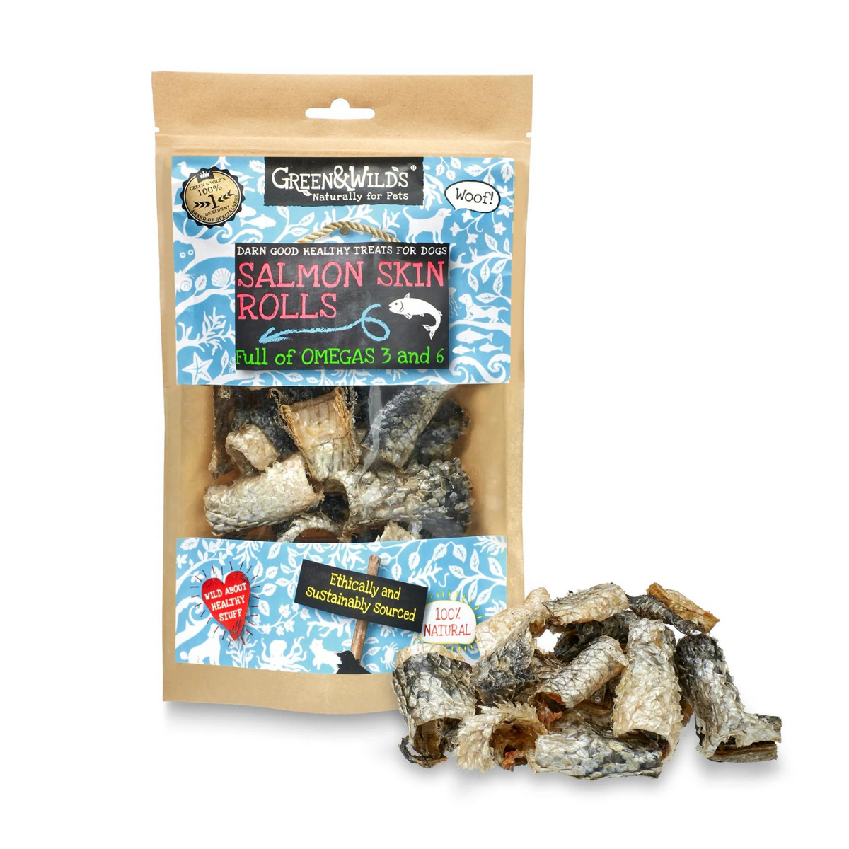 Green &amp; Wilds Salmon Skin Rolls Dog Treats | Barks &amp; Bunnies