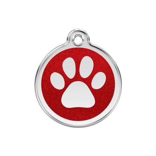 Red Dingo Glitter Paw Print Dog Tag, Enamel Pet Tag UK | Barks &amp; Bu...