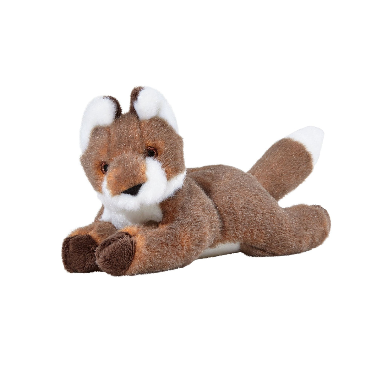 Fluff &amp; Tuff Anderson Fox brown and white luxury plush dog toy lying down on white background