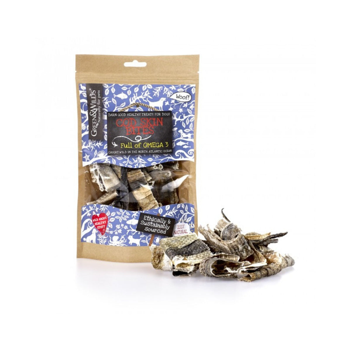 Green &amp; Wilds Cod Skin Bites, Fish Skin Dog Treats | Barks &amp; Bunnies